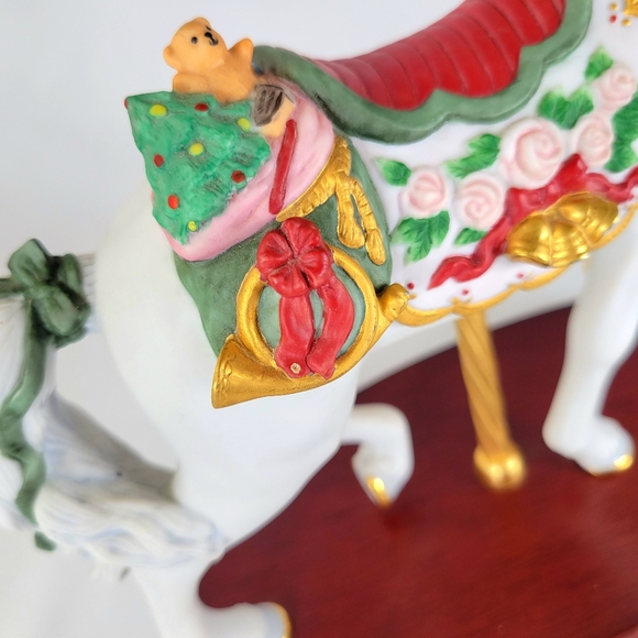 Vintage 1993 Lenox Christmas Carousel Horse Figurine Teddy Bear Wood Base 24k - Picture 2 of 13